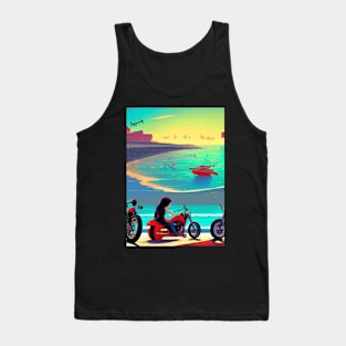 COOL GIRL ON BEACH WITH MOTORCYCLE RETRO Tank Top